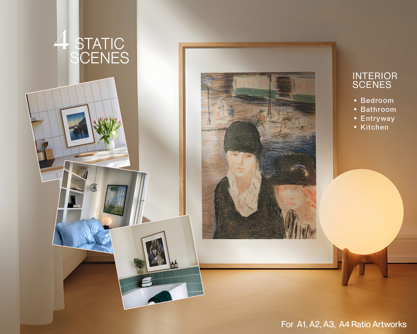 4 x Frame Mockups in Styled Home Interiors Bundle