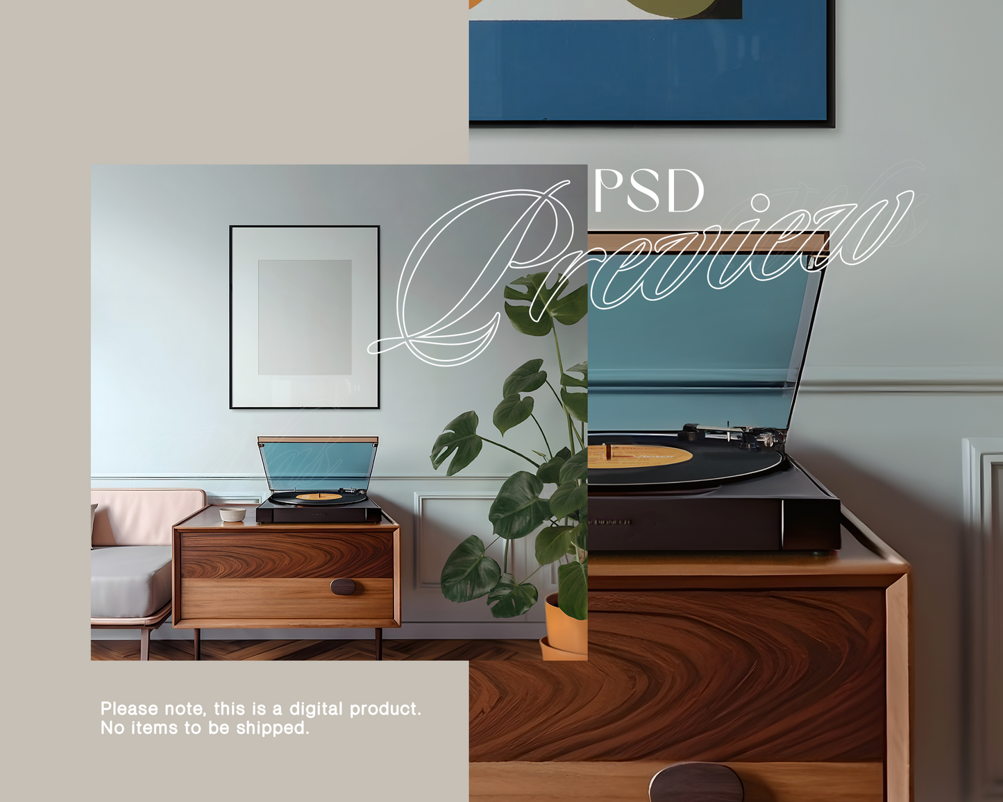 Movable Frame with Retro Record Player Mockup