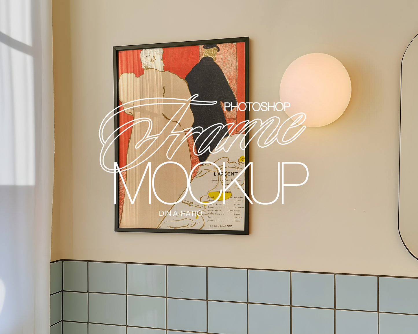 A3 Black Frame in Retro Washroom Mockup