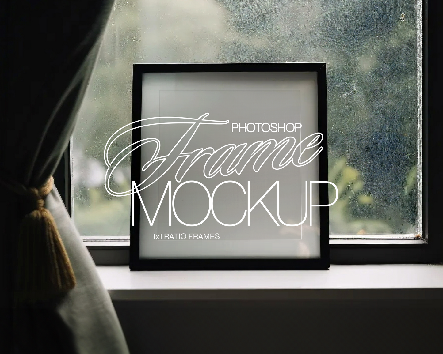 1x1 Black Frame on Windowsill Mockup