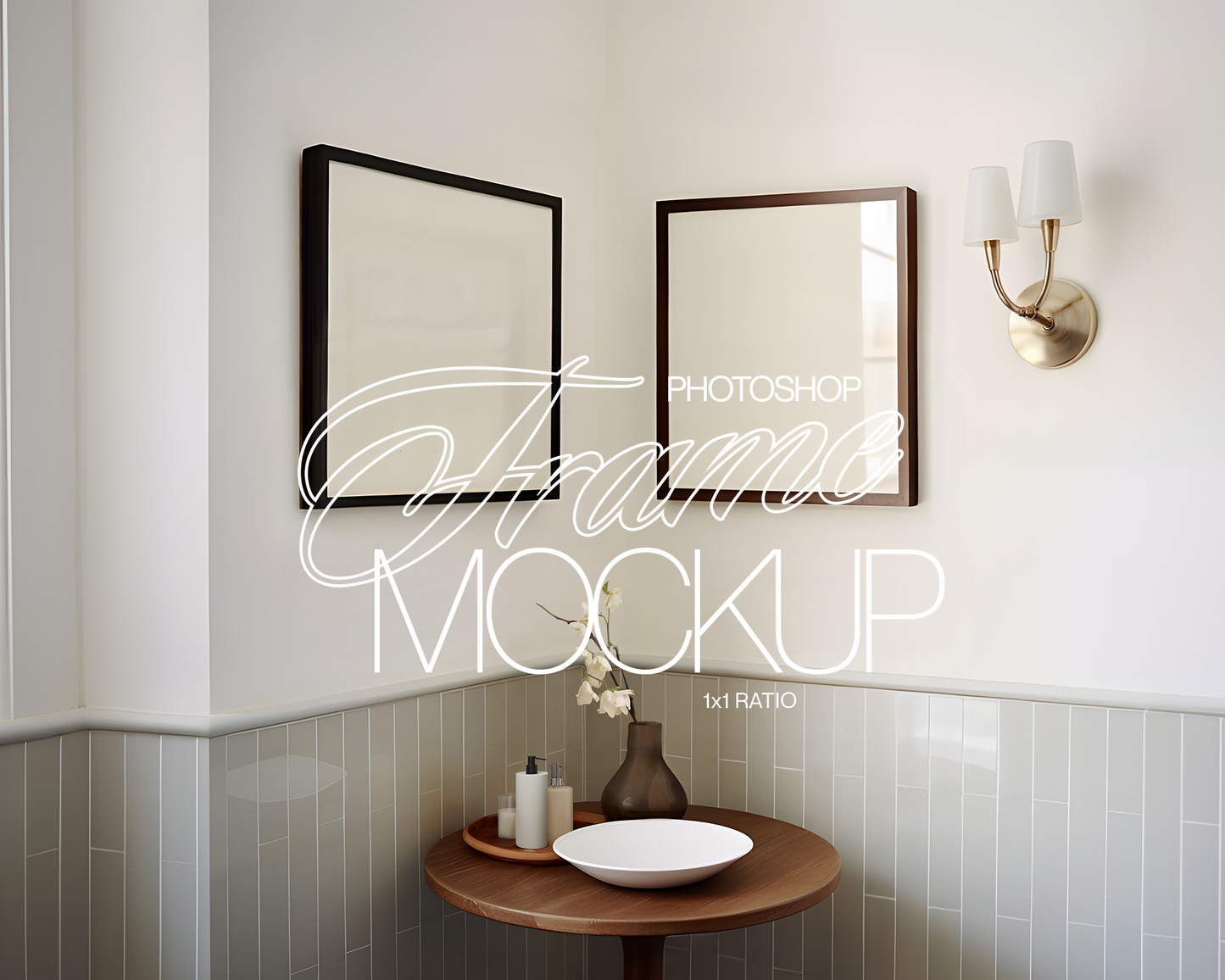 Set of Two 1x1 Frames in Bathroom Interior Mockup