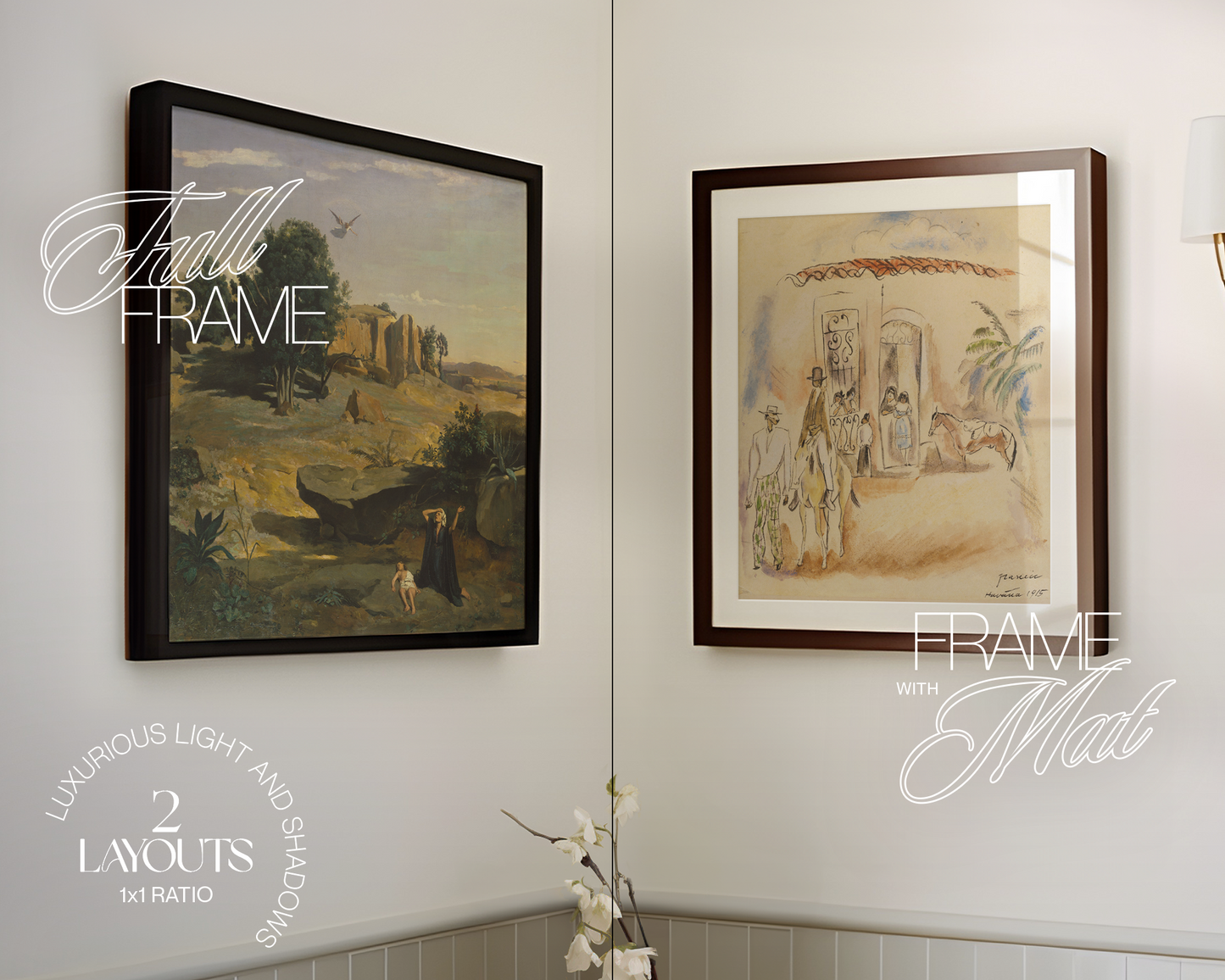 Set of Two 1x1 Frames in Bathroom Interior Mockup