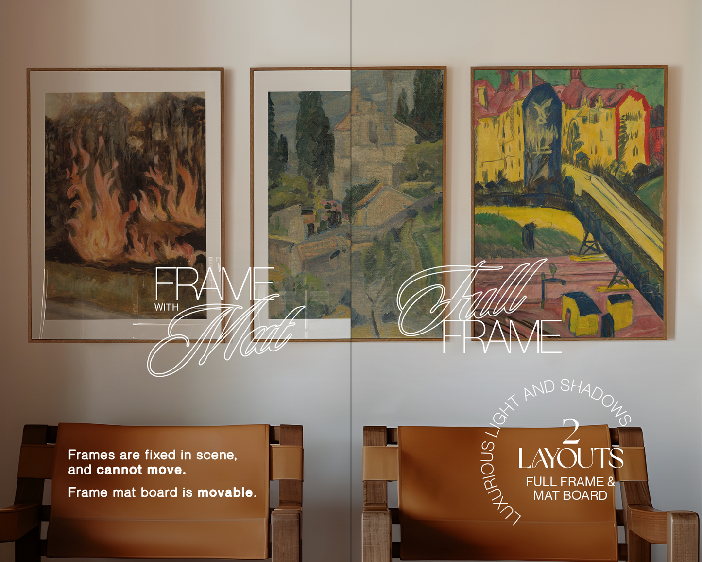 Three Frames in Retro Interior Mockup