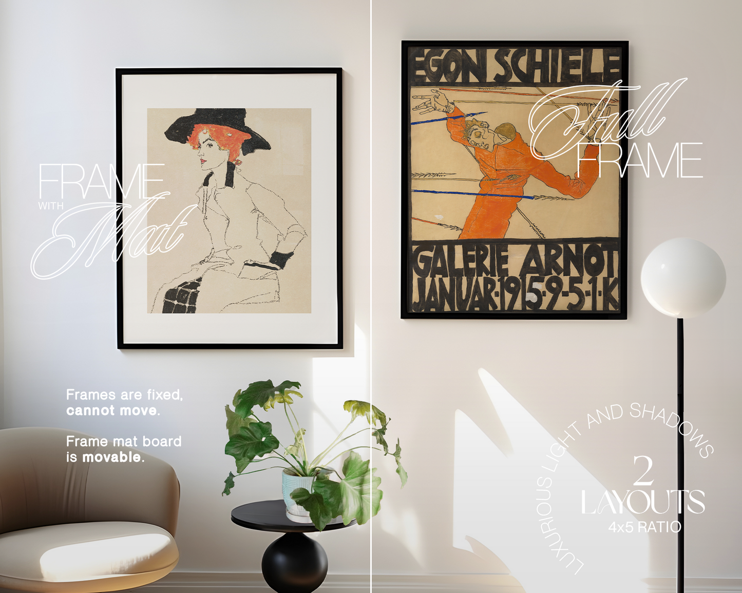 Two 4x5 Black Frames Luxury Interior Mockup