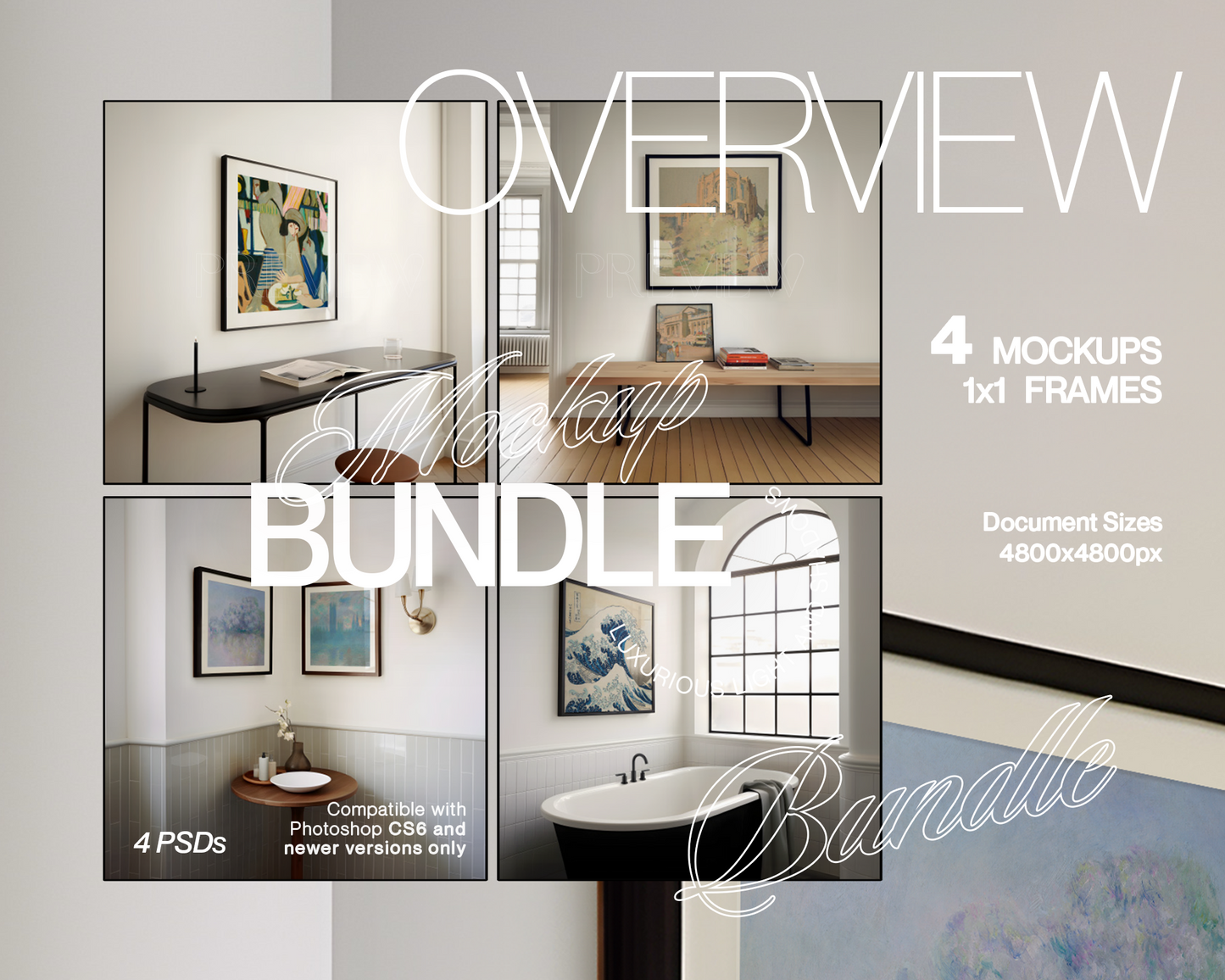 1x1 Black Frame Classic Mockup Bundle of 4