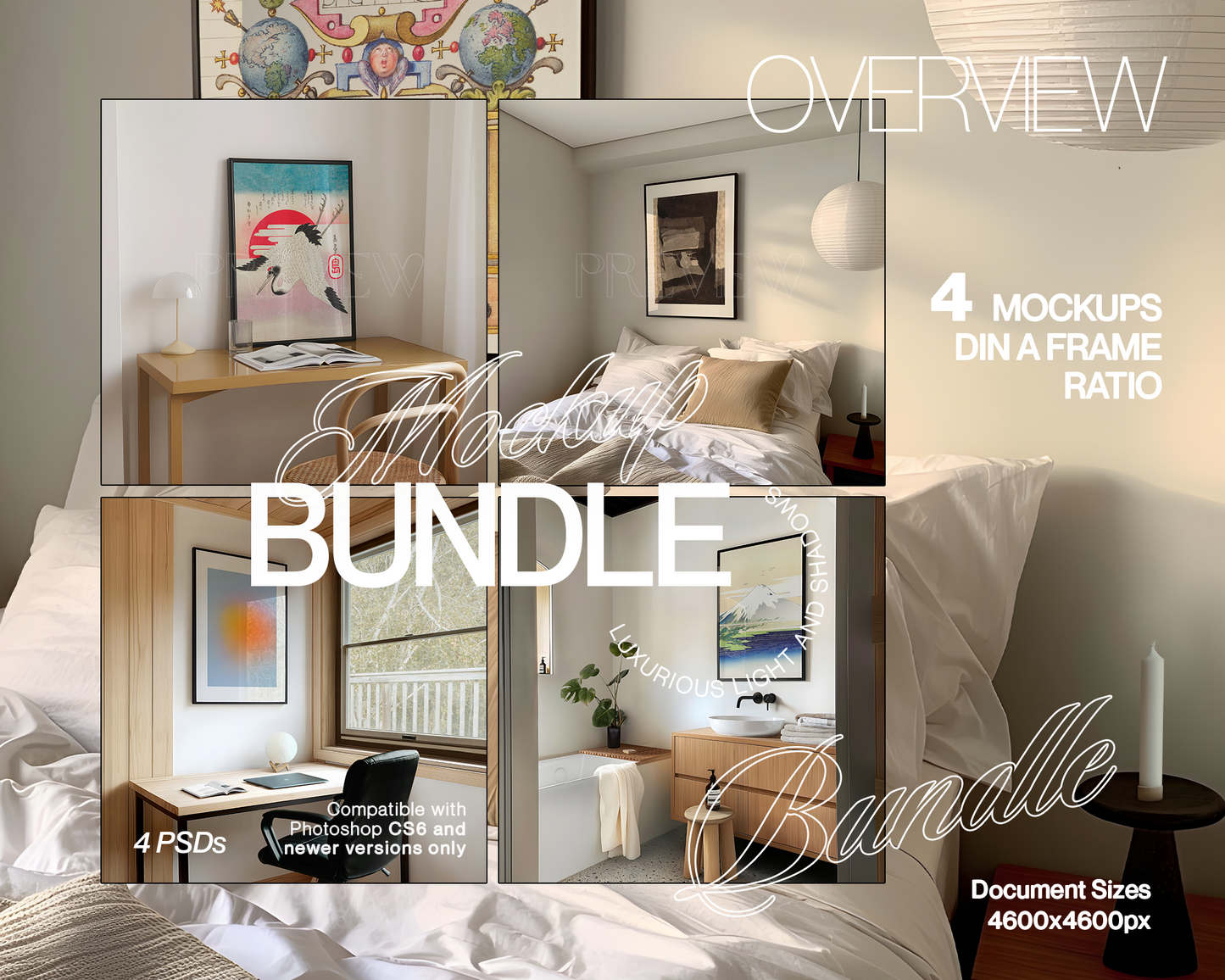 DIN A Black Frame Luxury Mockup Bundle of 4