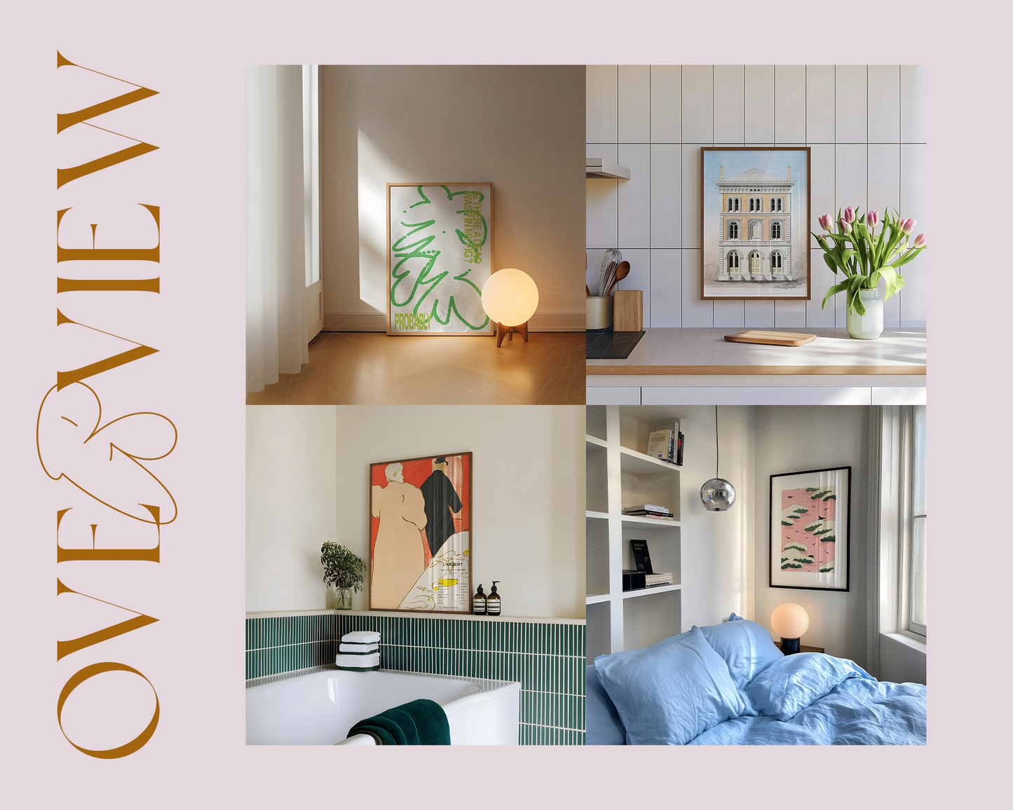4 x Frame Mockups in Styled Home Interiors Bundle