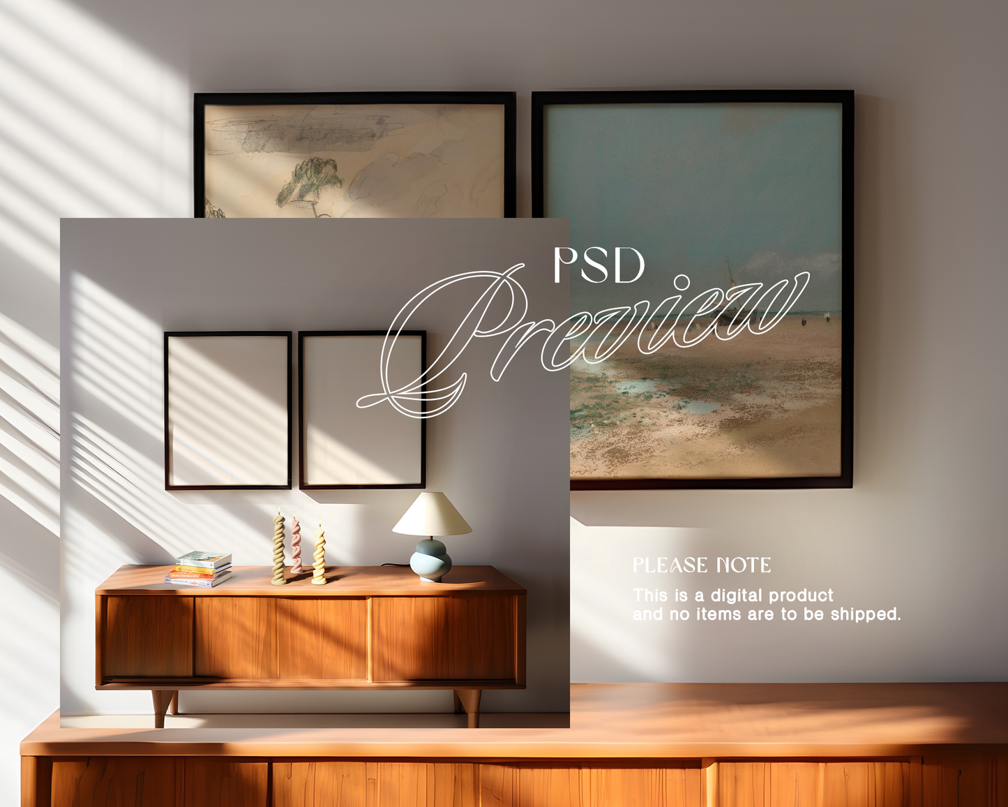 Two 4x5 Frames with Decor Options Interior Mockup