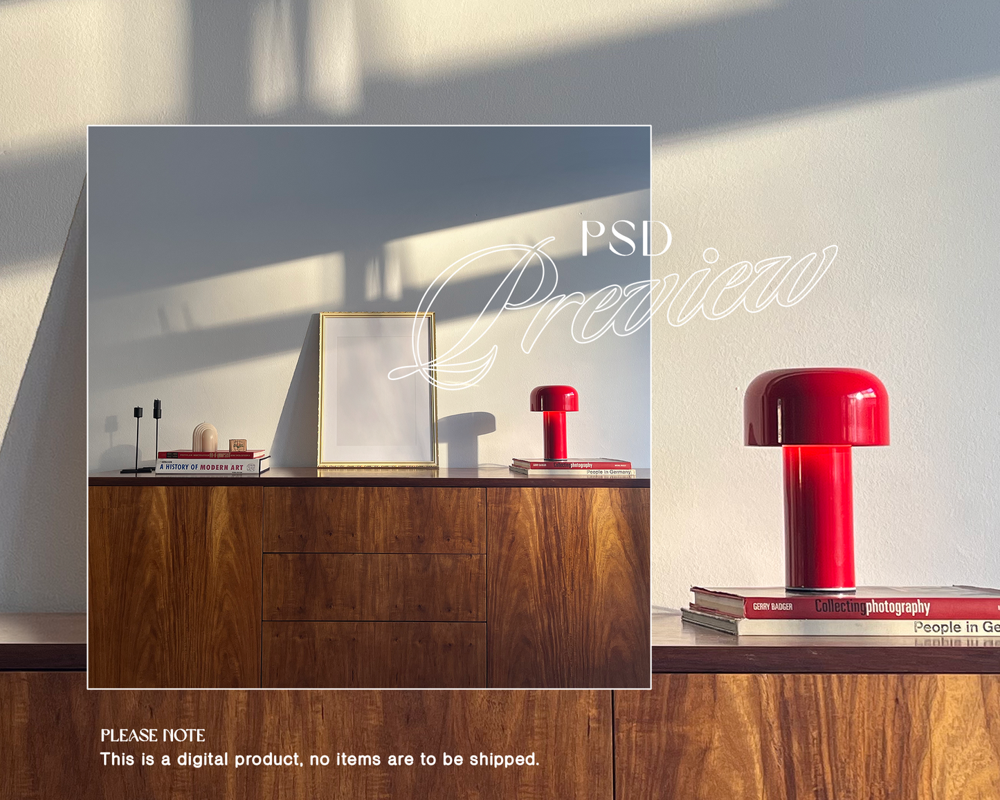 A3 Ornate Frame with Red Lamp Mockup