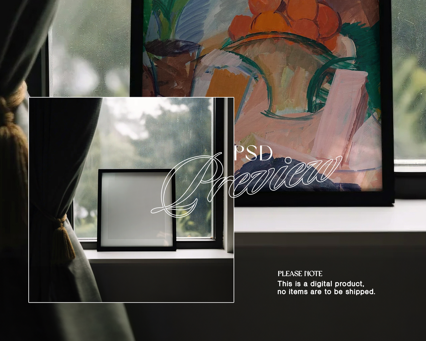 1x1 Black Frame on Windowsill Mockup