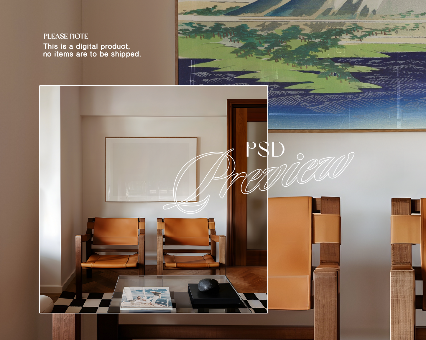 DIN A Landscape Frame Retro Interior Mockup