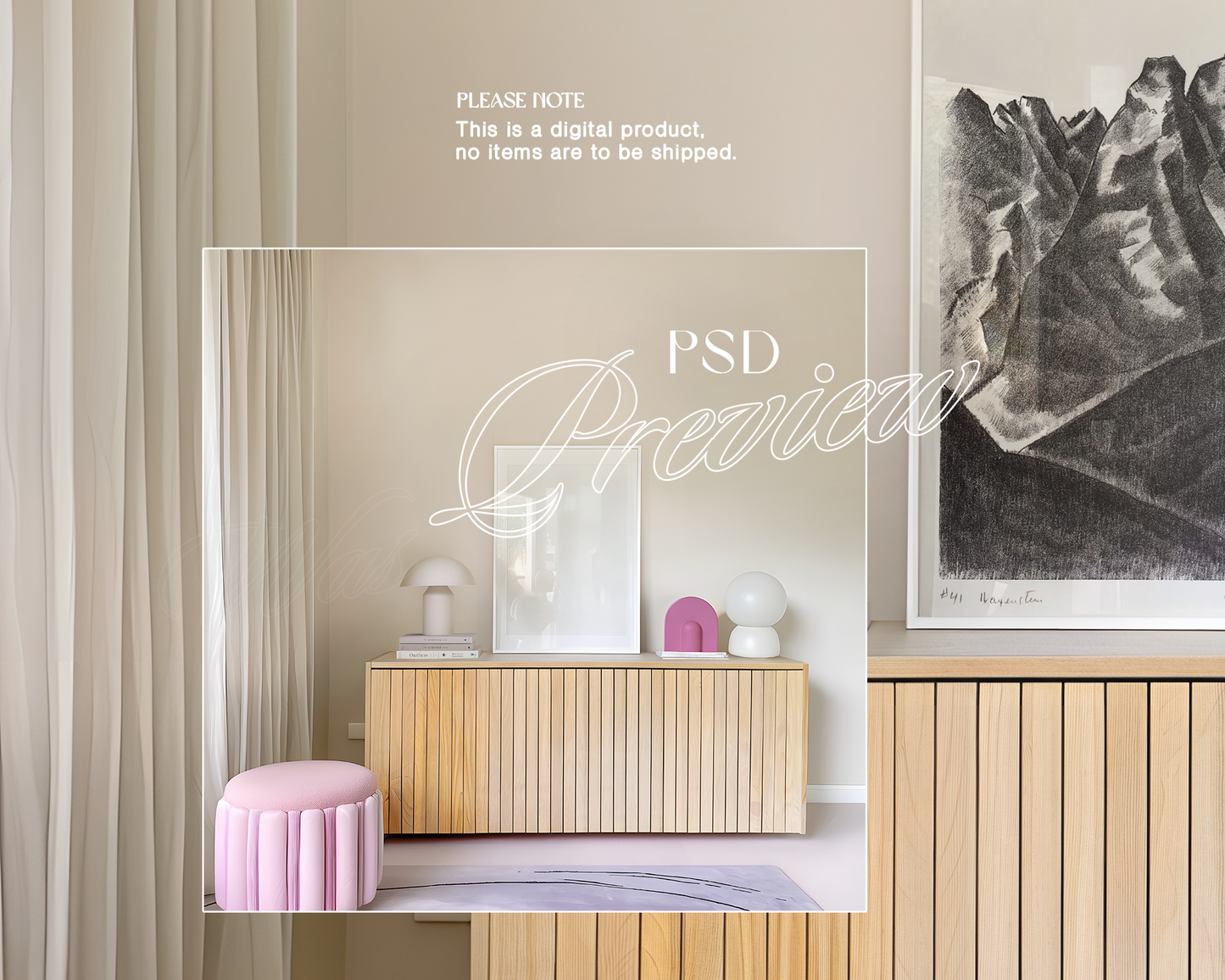 DIN A White Frame on Sideboard Retro Mockup