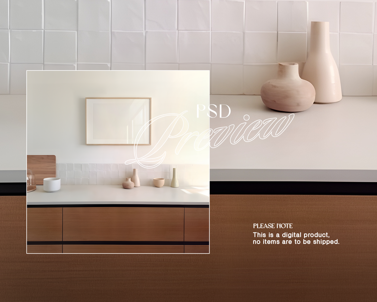 DIN A Landscape Frame in Kitchen Scene Mockup