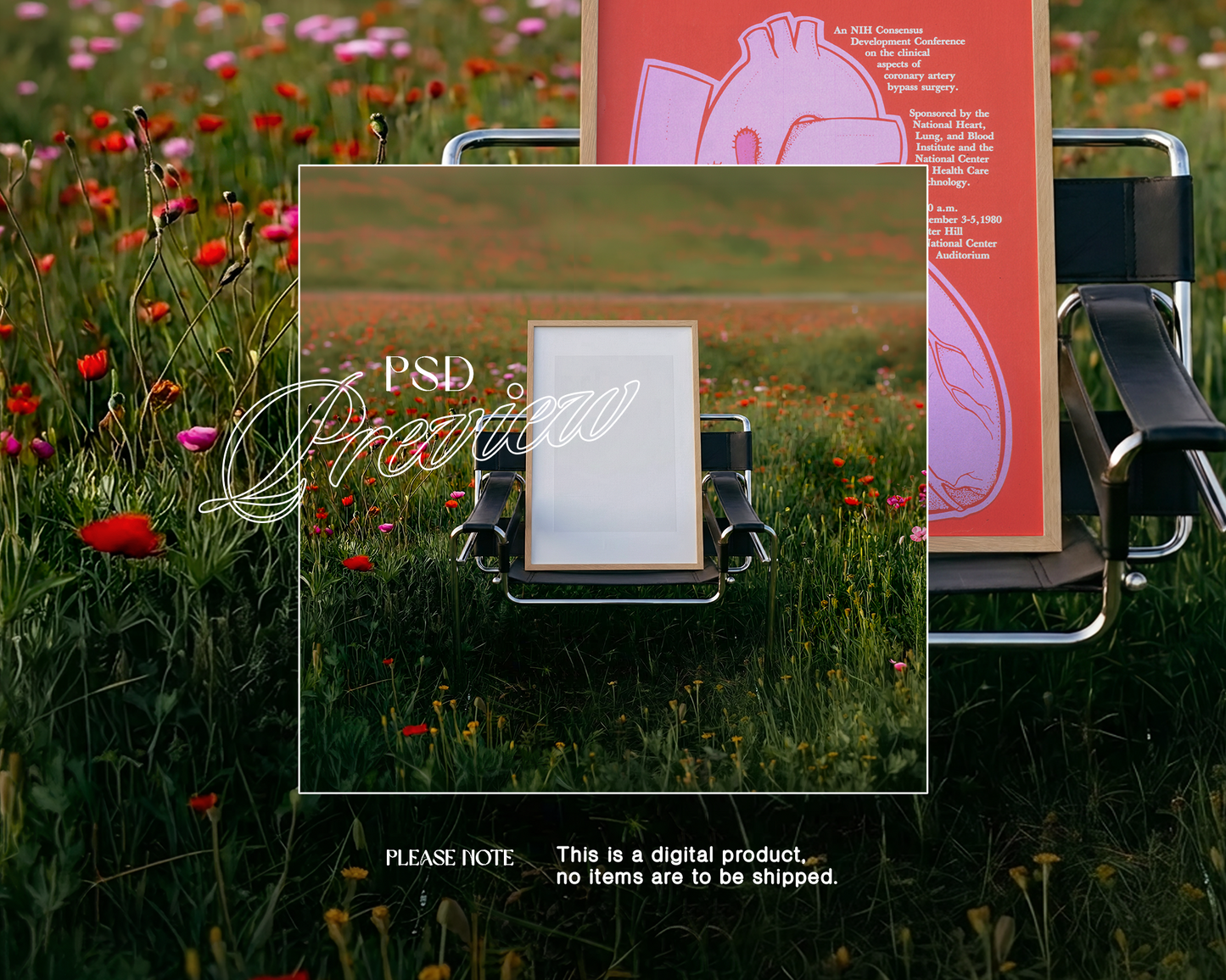 DIN A Frame on Wassily Chair in Poppy Field Mockup