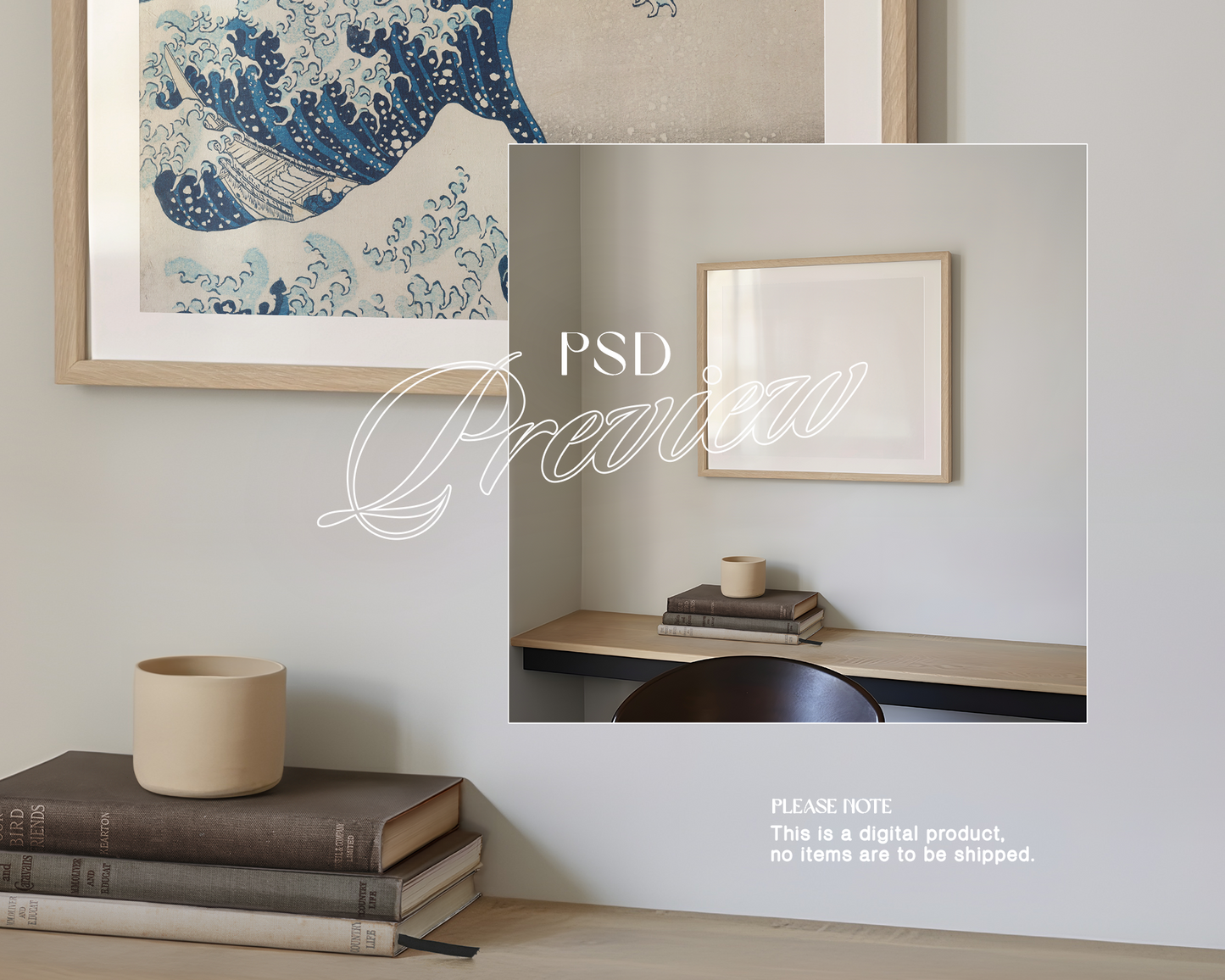 4x5 Landscape Frame Minimal Shelf with Books Mockup