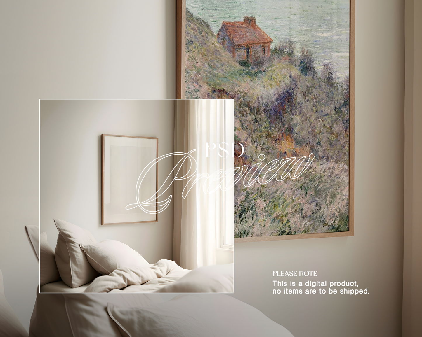 DIN A Frame in Cream Bedroom Mockup