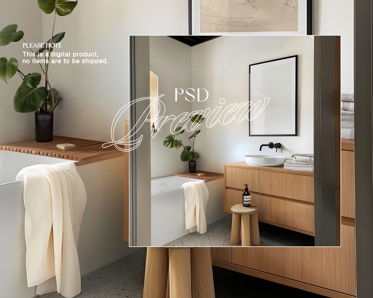 DIN Black Frame Lux Japandi Bathroom Mockup