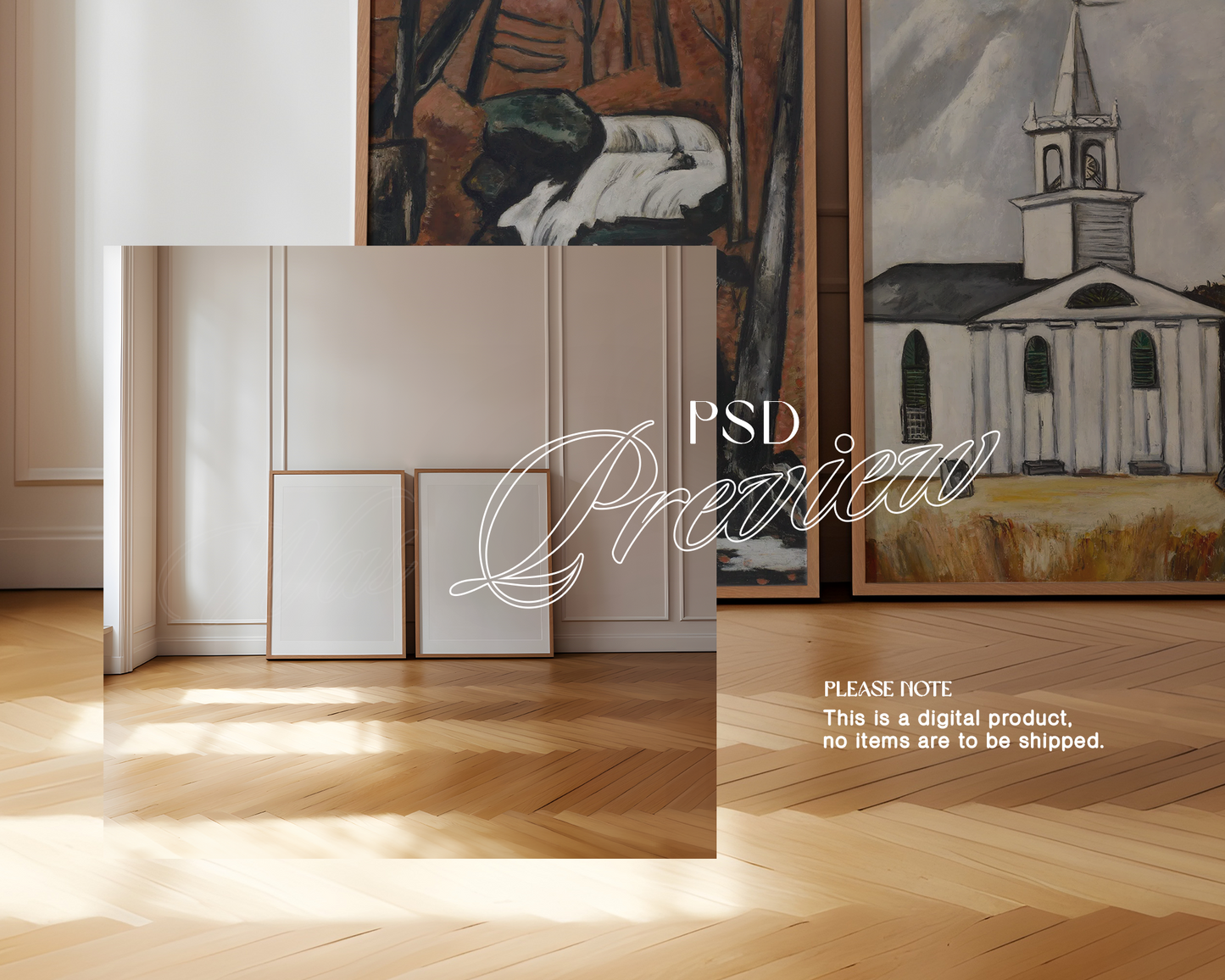 Two A1 Leaning Frames Classic Interior Mockup