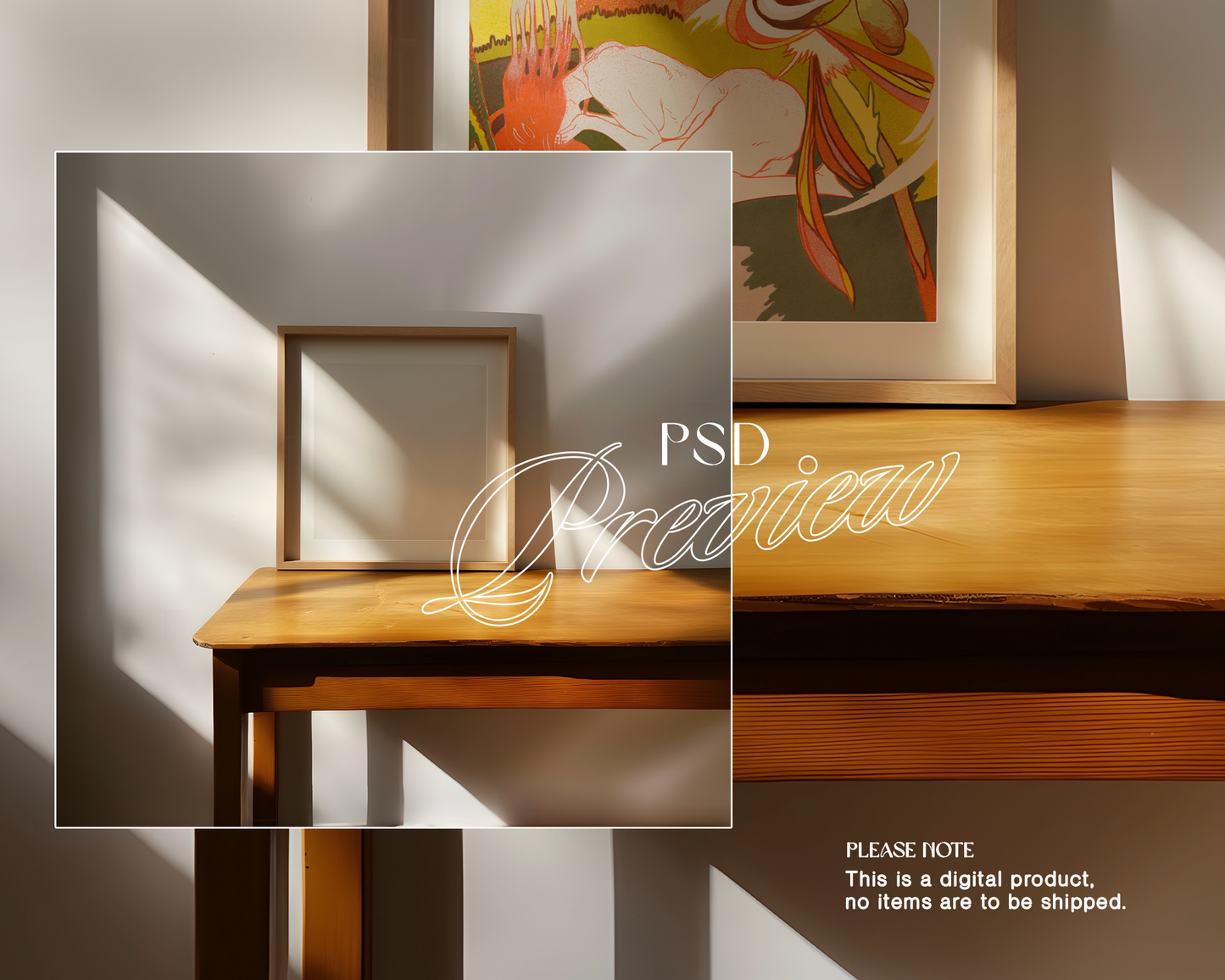 1x1 Frame on Rustic Desk Mockup