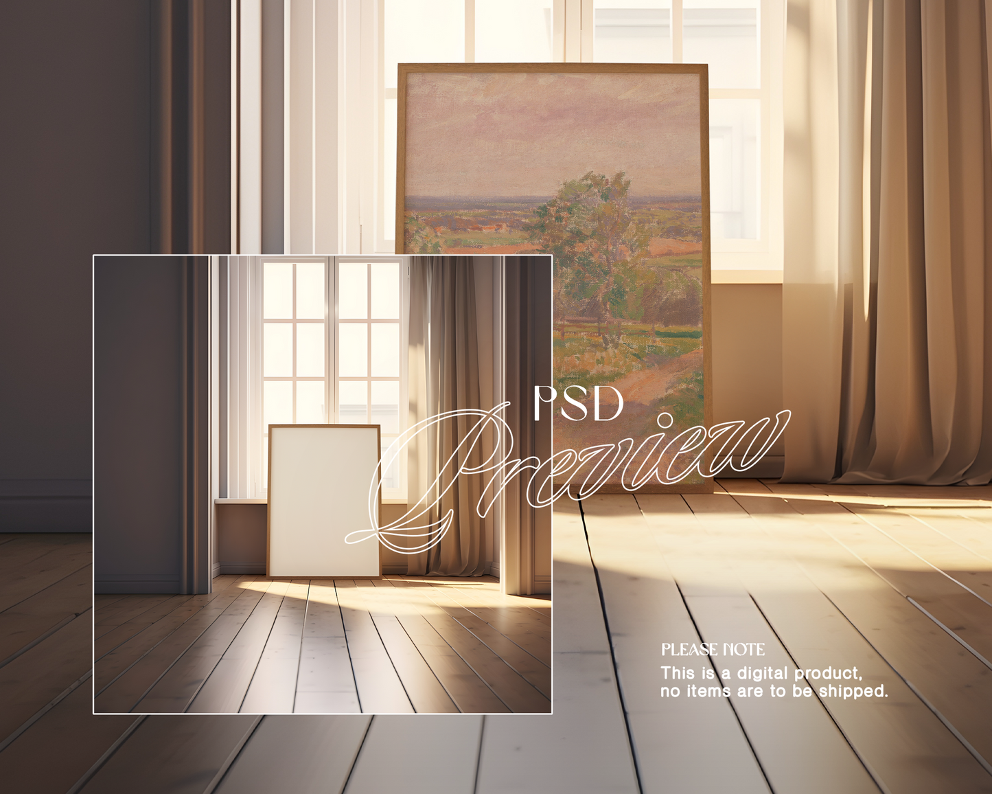 DIN A Wood Frame Golden Hour Mockup