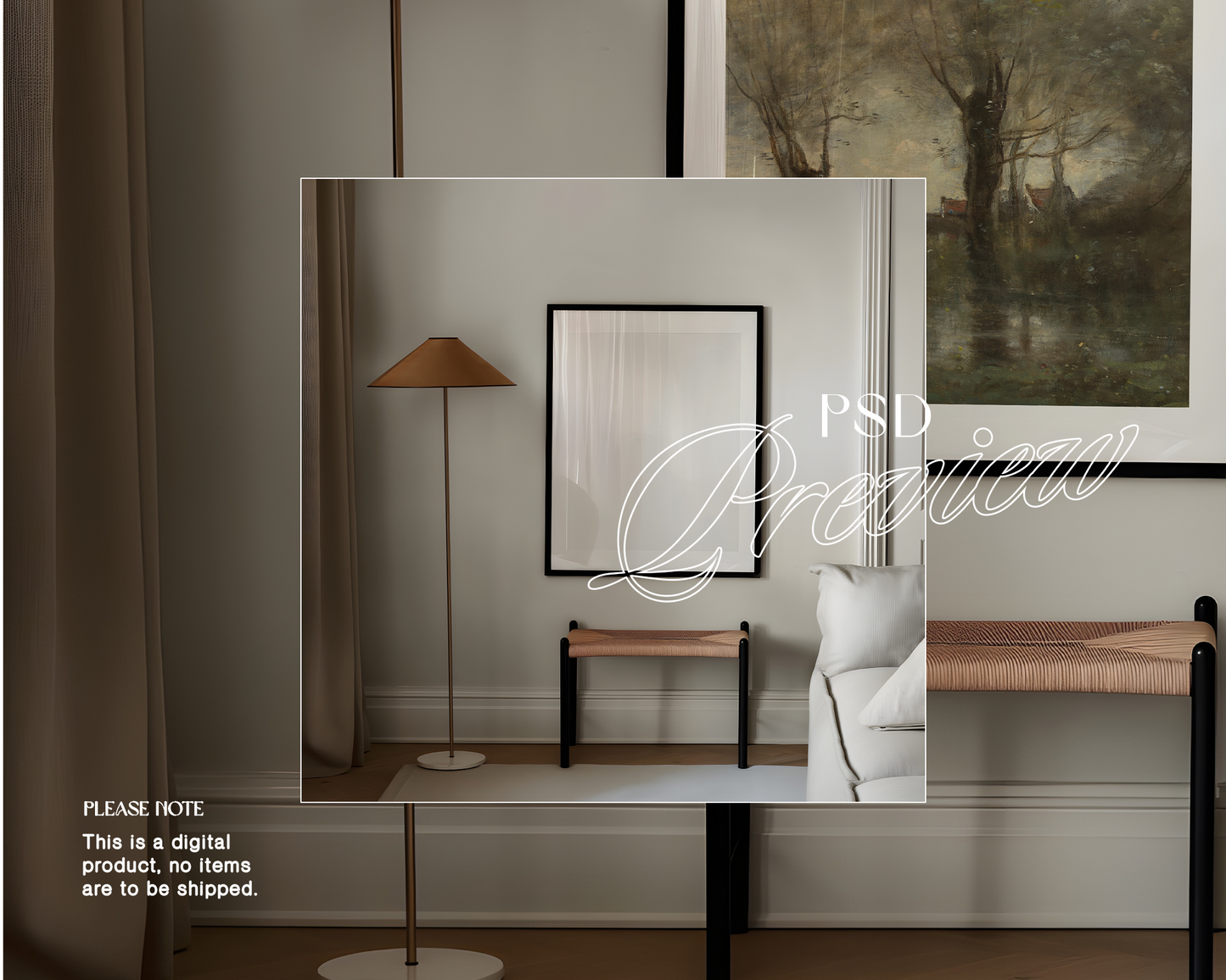 4x5 Black Frame Living Room Scene Mockup