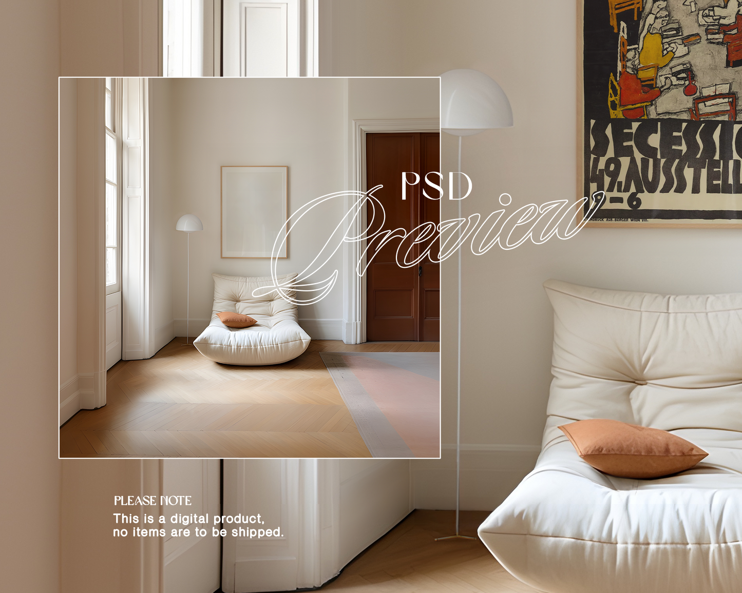 DIN A Vertical Frame in Luxury Loft Scene Mockup