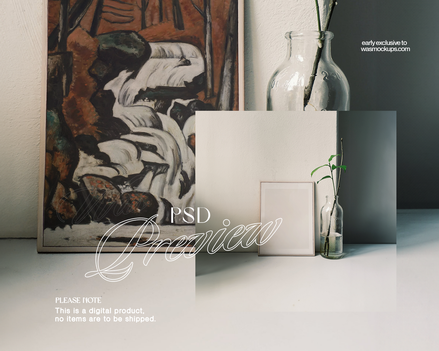 DIN A Light Wood Frame with Glass Vase Mockup