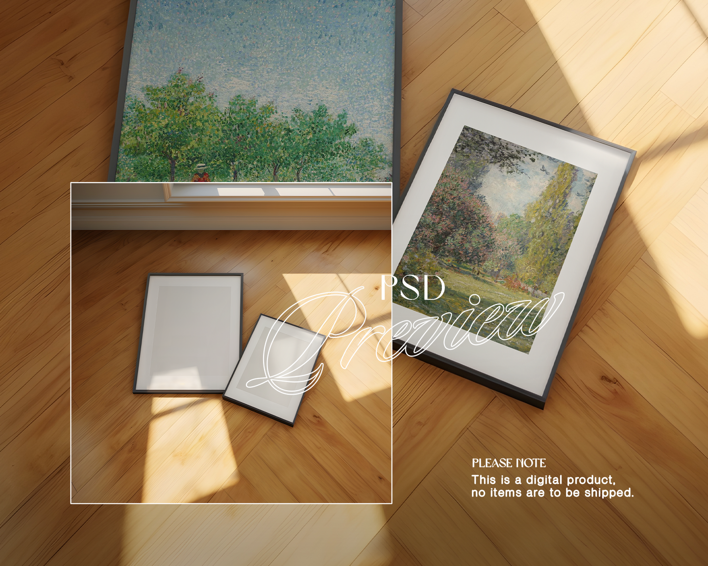 A3 and A4 Black Frames Wooden Floor Mockup