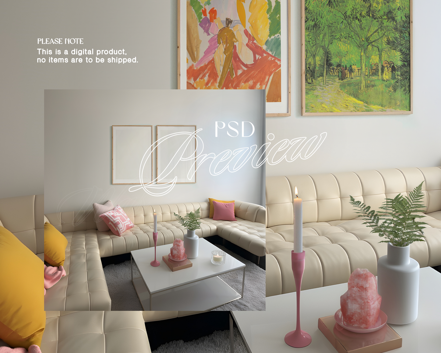 2 DIN A Wood Frames Retro Living Room Mockup