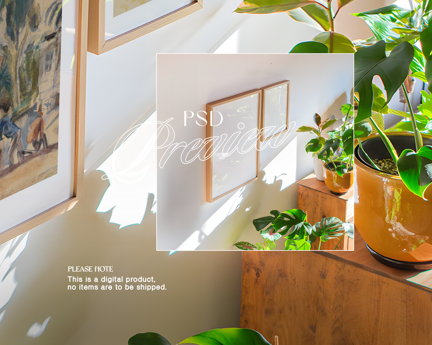 A3 and A4 Wood Frames with Houseplants Mockup