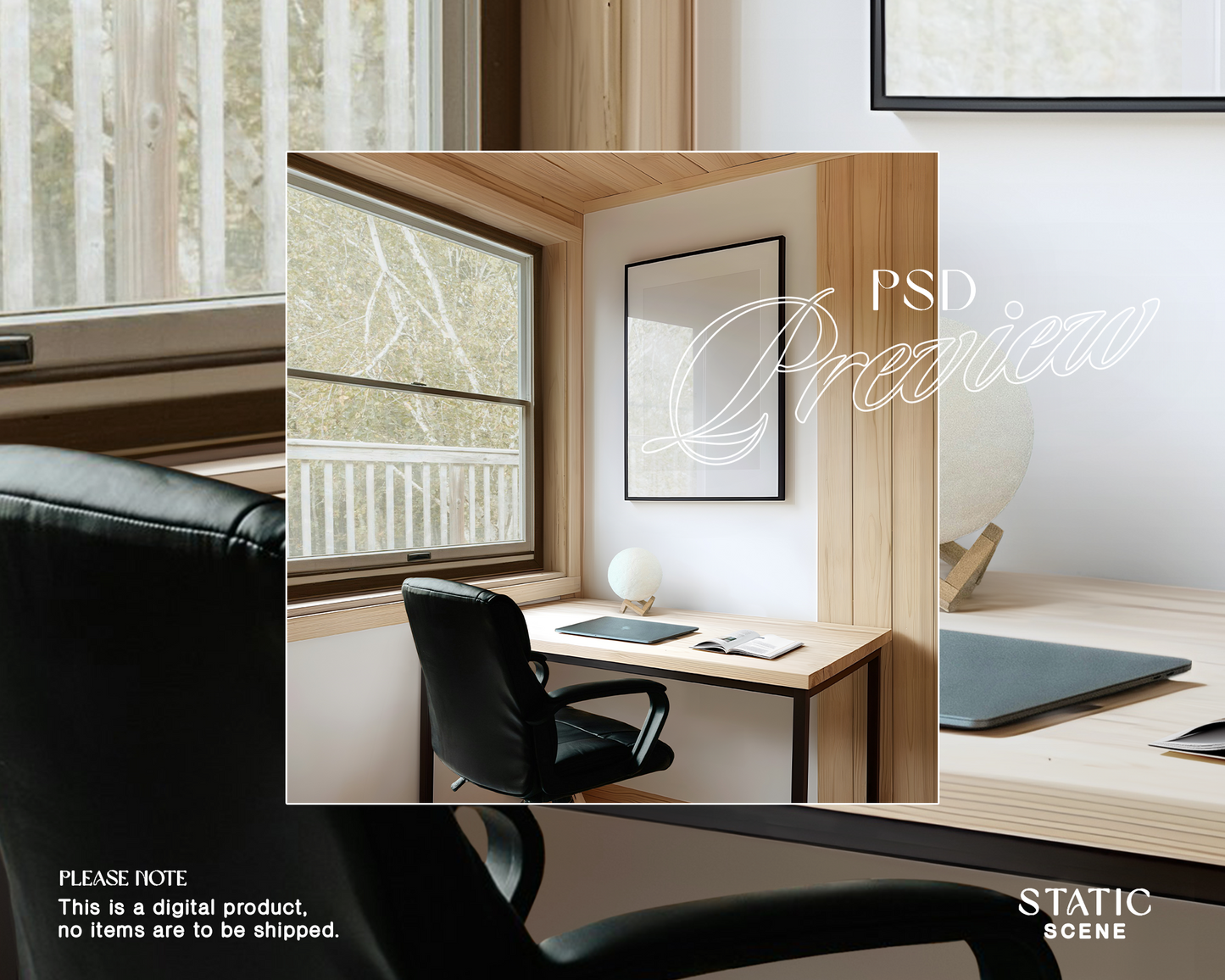 DIN A Black Frame in Minimalist Study Mockup