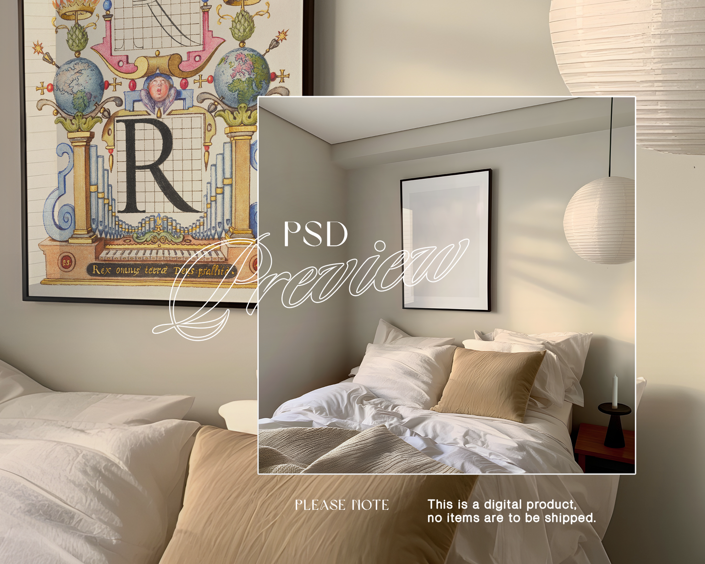 DIN A Black Frame Japandi Bedroom Mockup