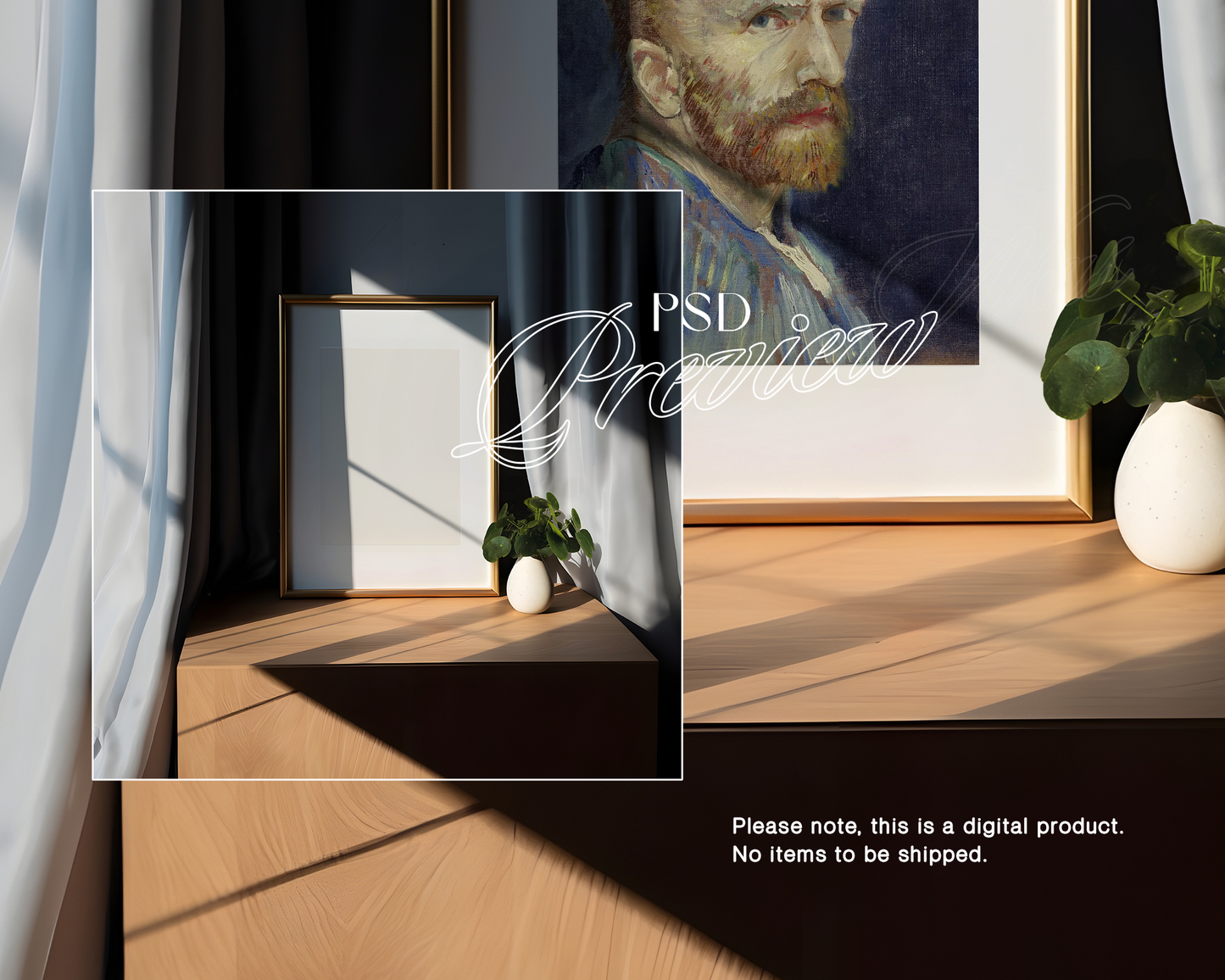 DIN A Gold Frame with Moody Lighting Mockup