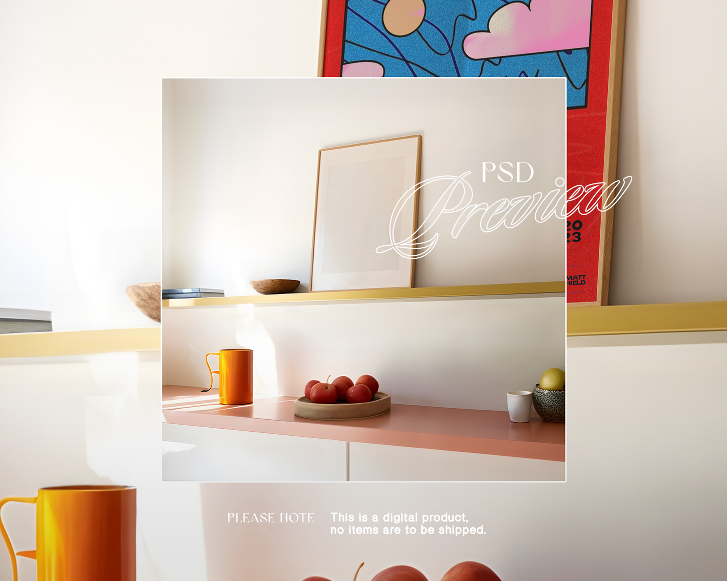 DIN A Wood Frame in Colorful Kitchen Mockup