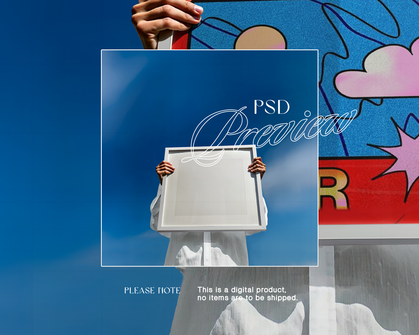 1x1 White Frame Blue Sky Mockup