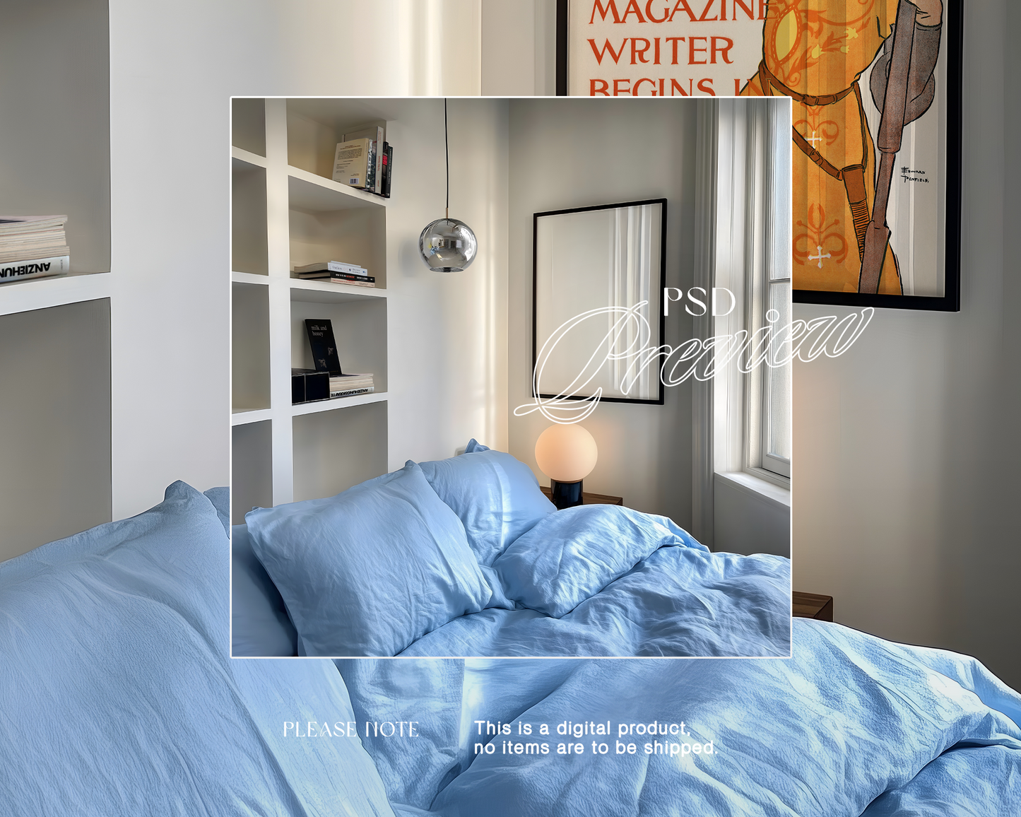 DIN A Black Frame Cosy Bedroom Mockup