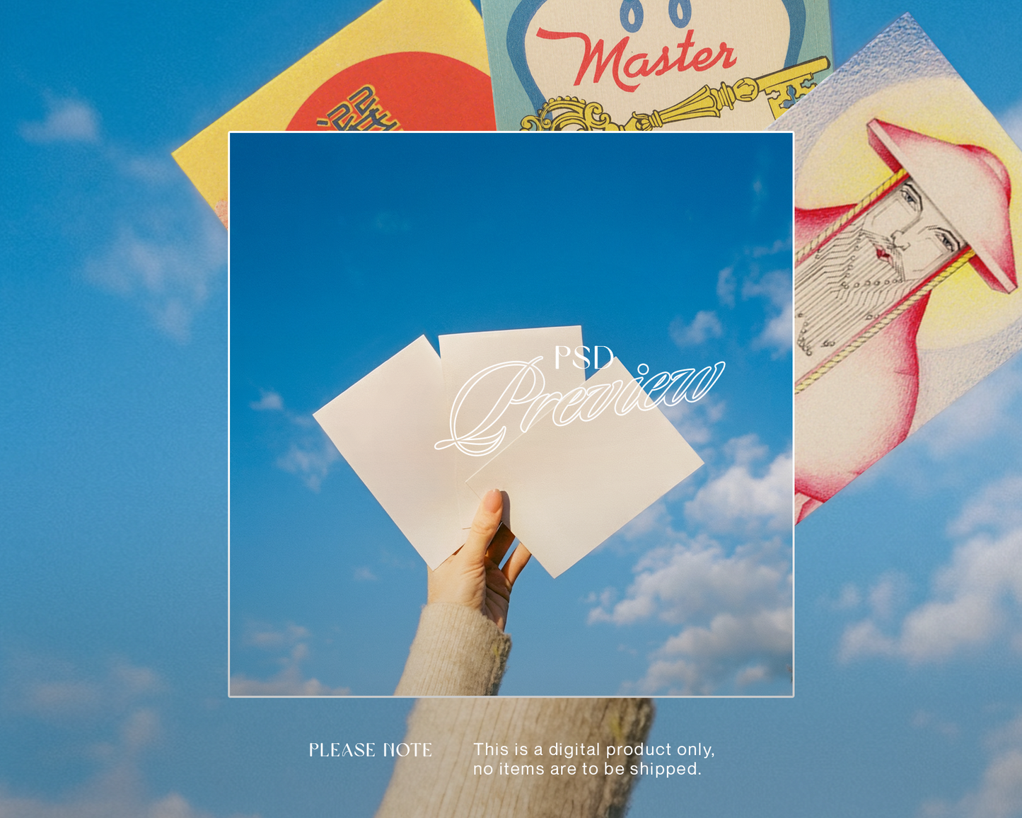 Three Postcards Blue Sky Mockup