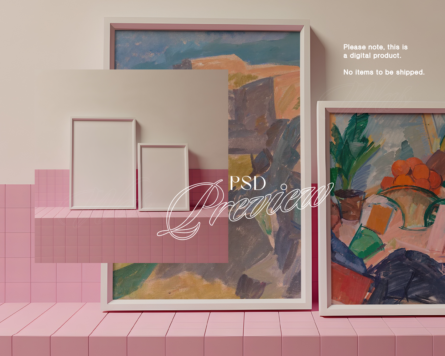 A3 and A4 White Frames Pink Tiled Ledge Mockup