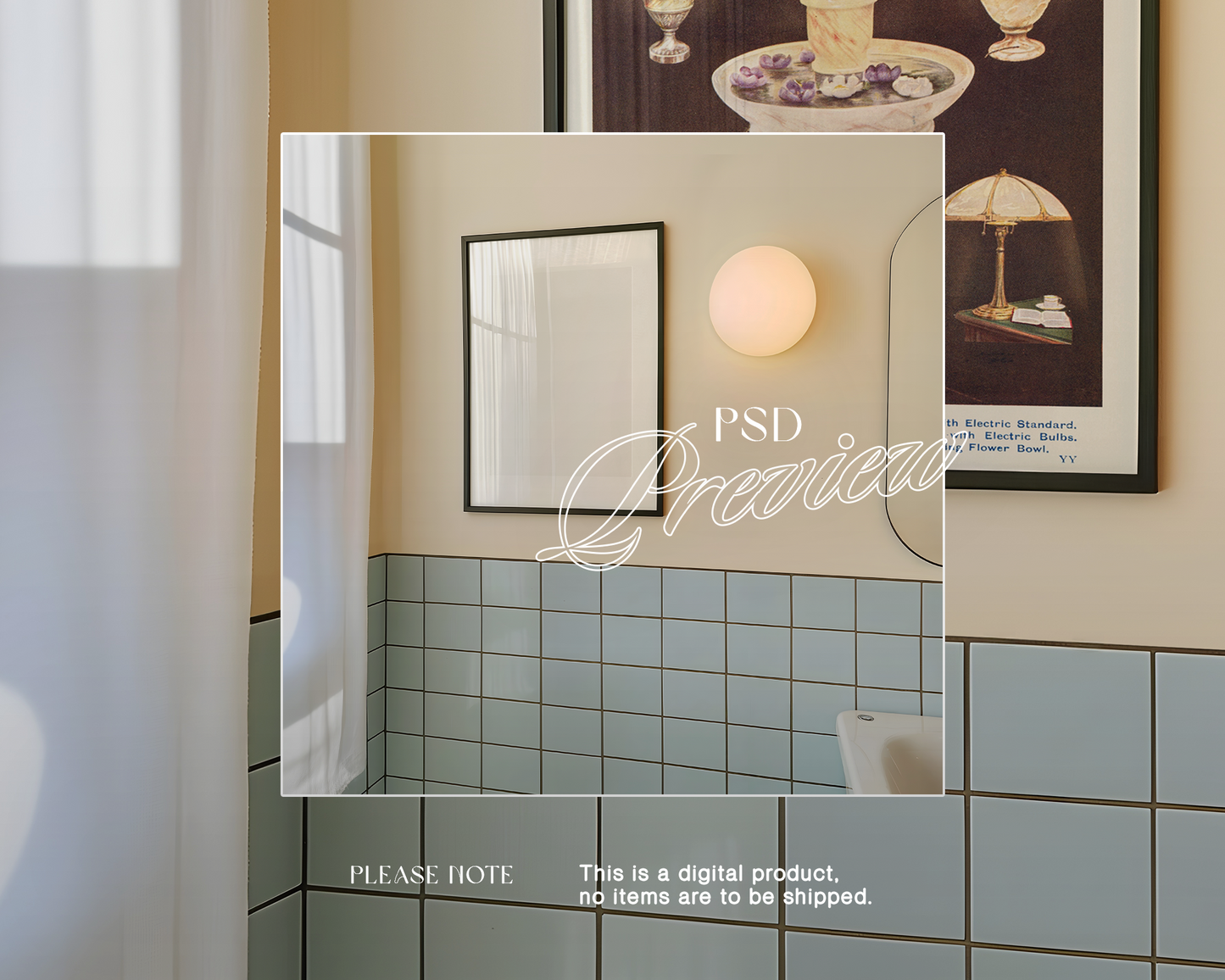 A3 Black Frame in Retro Washroom Mockup