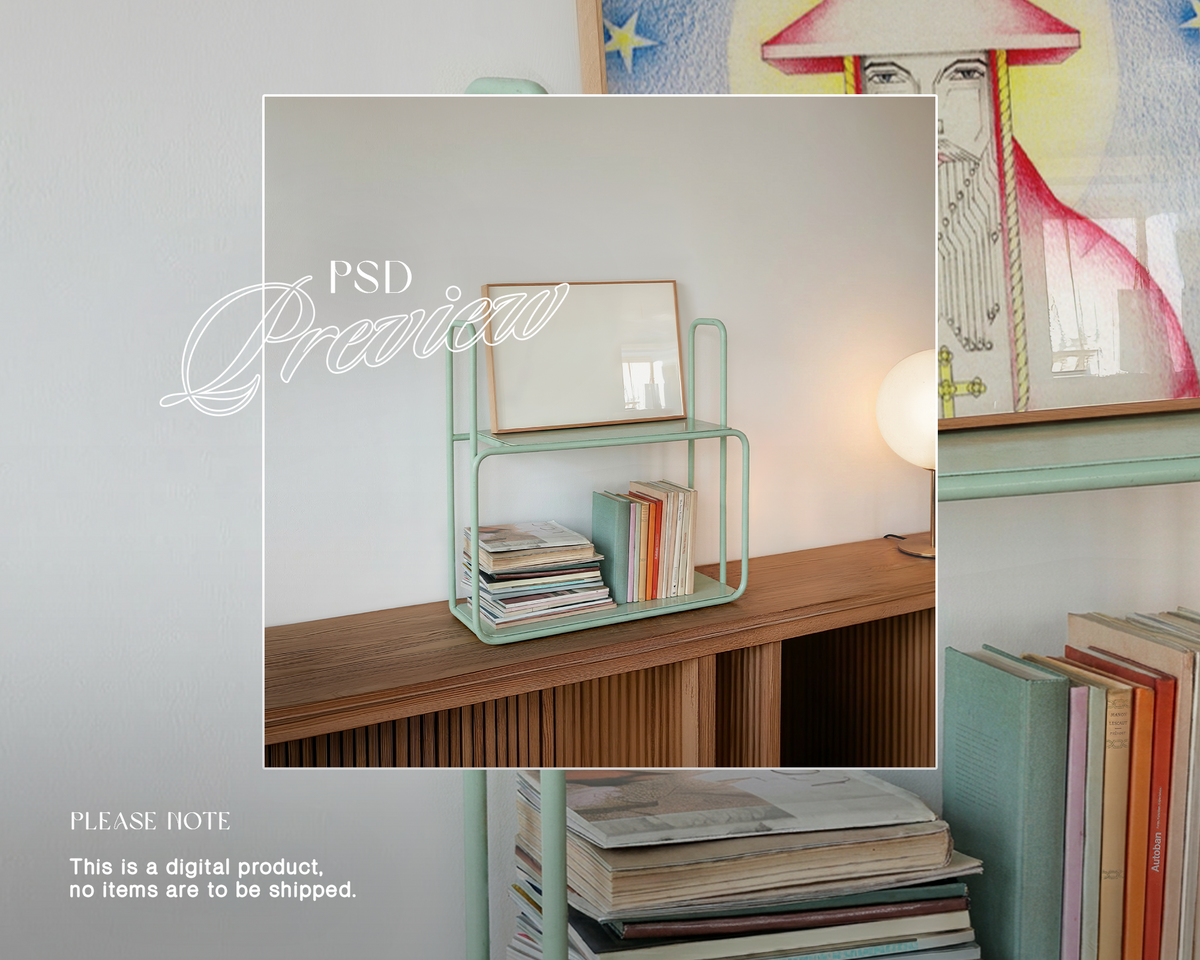 DIN A Landscape Frame on Retro Shelf Mockup