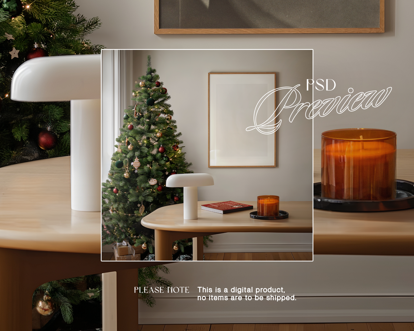 DIN A Wood Frame Festive Scene Mockup