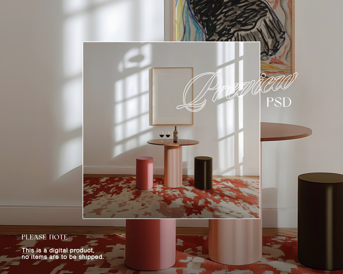 DIN A Wood Frame Retro Red Scene Mockup