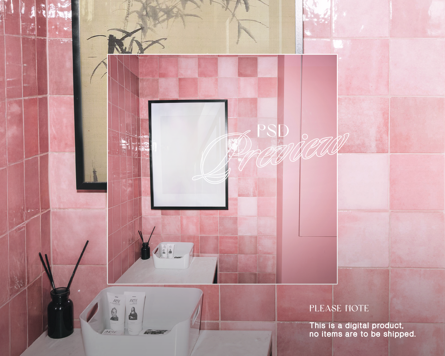 DIN A Black Frame in Pink Wash Room Mockup