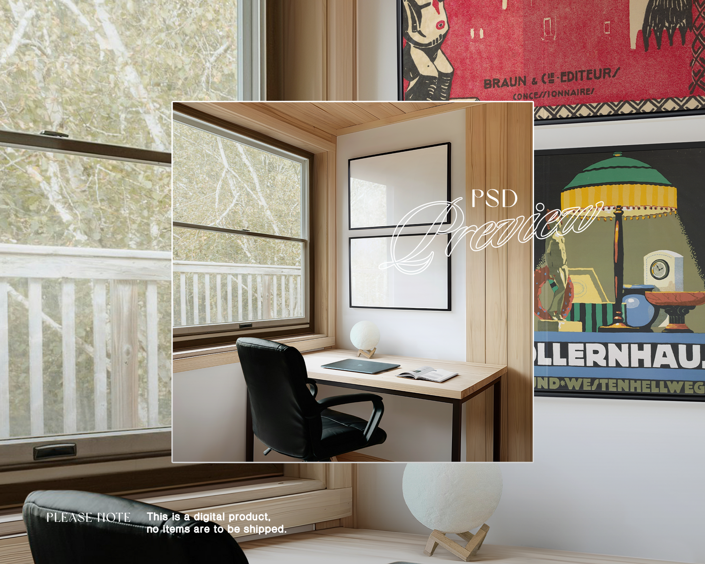 DIN A Landscape Frame Duo in Minimalist Study Mockup