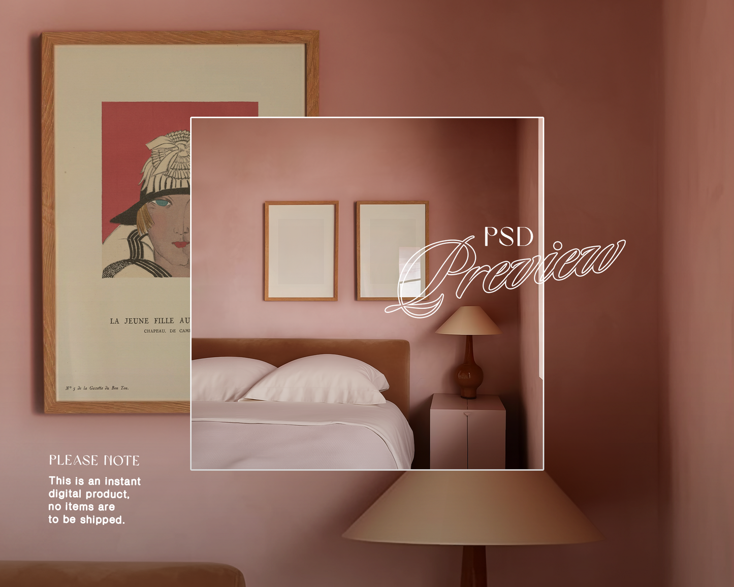 DIN A Wooden Frame Due Pastel Bedroom Mockup