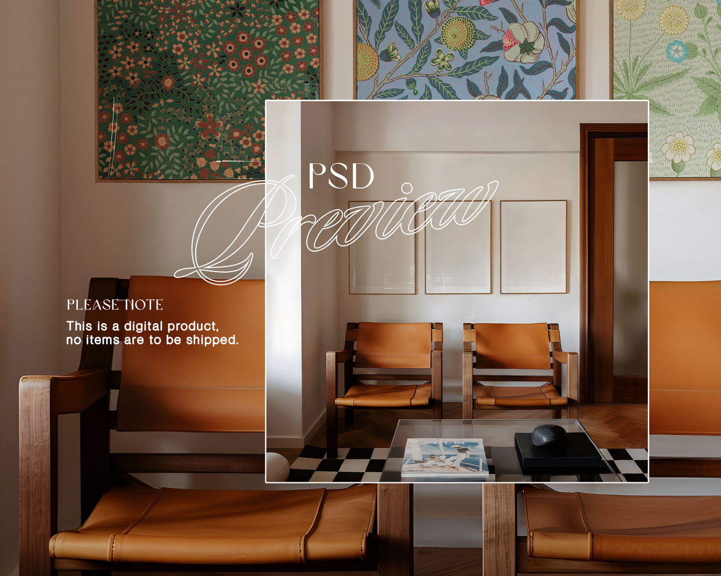 Three Frames in Retro Interior Mockup