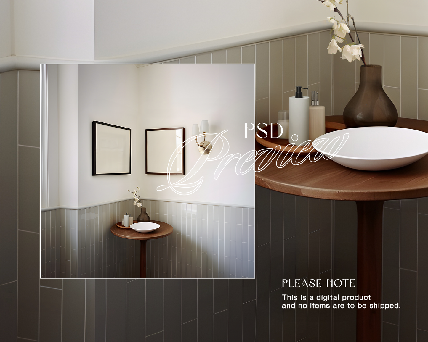 Set of Two 1x1 Frames in Bathroom Interior Mockup