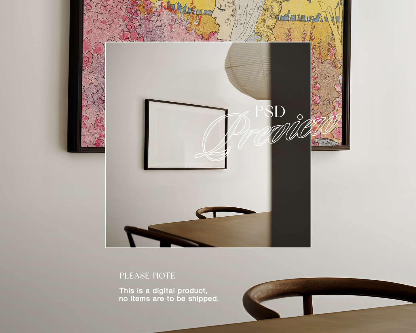 DIN A Black Landscape Frame Japandi Dining Mockup