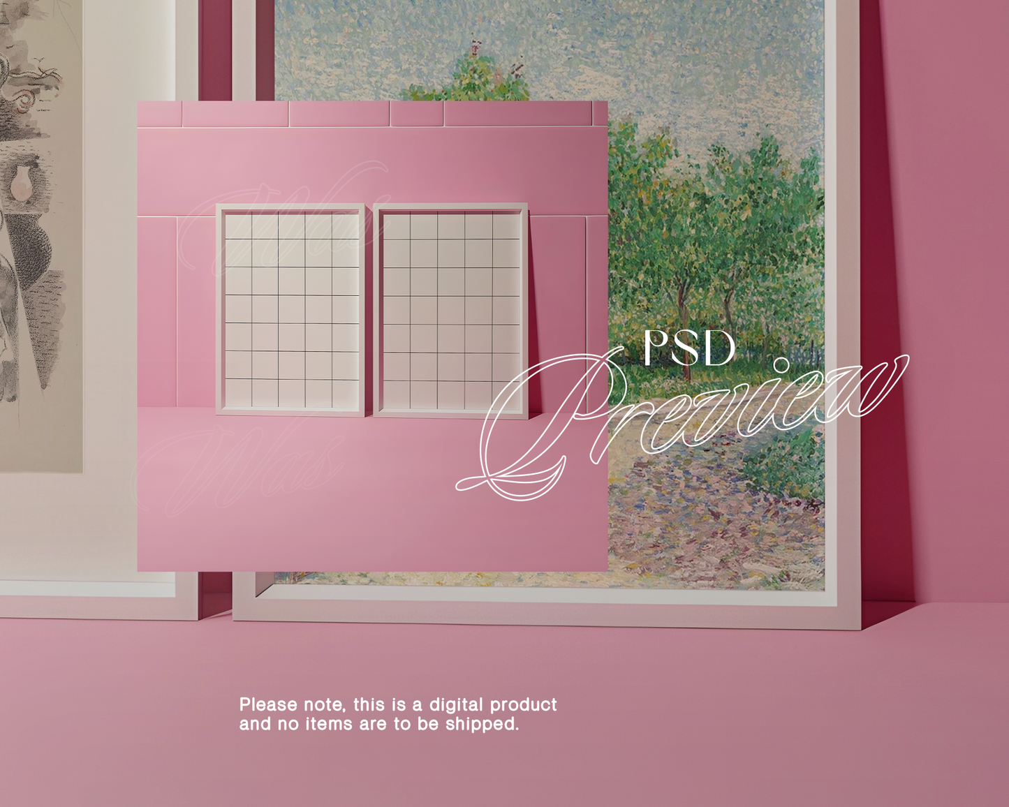 Two A4 Frames Pink Retro Tiled Ledge Mockup