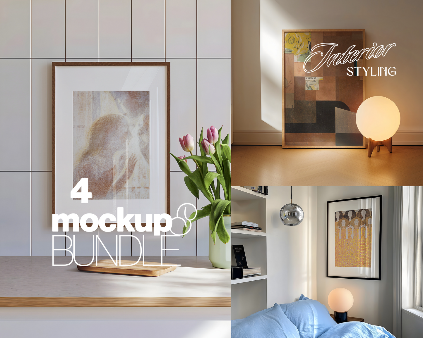 4 x Frame Mockups in Styled Home Interiors Bundle